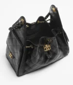 CH Classic Quilted Leather Chain Shoulder Bag – Elegant Black Designer Style 30cm - Image 3