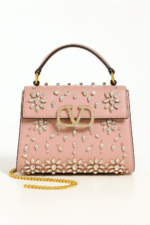 Valentino Garavani Crystal-Embellished Small VLogo Shoulder Bag – Pink Leather 19cm
