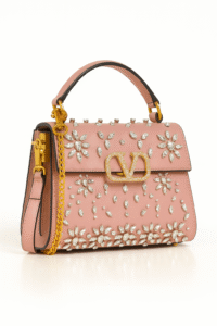 Valentino Garavani Crystal-Embellished Small VLogo Shoulder Bag – Pink Leather 19cm - Image 2