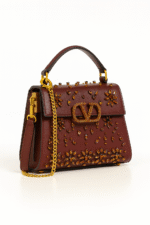 Valentino Garavani Crystal-Embellished Small VLogo Shoulder Bag – Burgundy Leather 19cm - Image 2