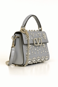Valentino Garavani Crystal-Embellished Small VLogo Shoulder Bag – Grey Leather 19cm - Image 2