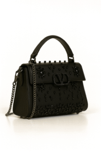 Valentino Garavani Crystal-Embellished Small VLogo Shoulder Bag – Black Leather 19cm - Image 3