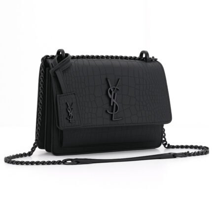 YSL Sunset Croc-Embossed Leather Chain Cross Body Bag