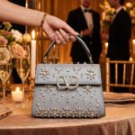 Valentino Garavani Crystal-Embellished Small VLogo Shoulder Bag – Grey Leather 19cm - Image 3