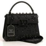 Valentino Garavani Crystal-Embellished Small VLogo Shoulder Bag – Black Leather 19cm - Image 2