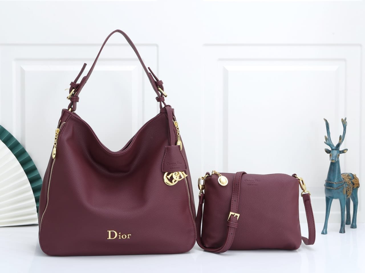 9e793bd7-9121-4b17-ab9f-a0d35186dc37 Dior Luxury Women’s Handbag Set – Premium Leather Shoulder Bag & Crossbody Wine Red - Image 1