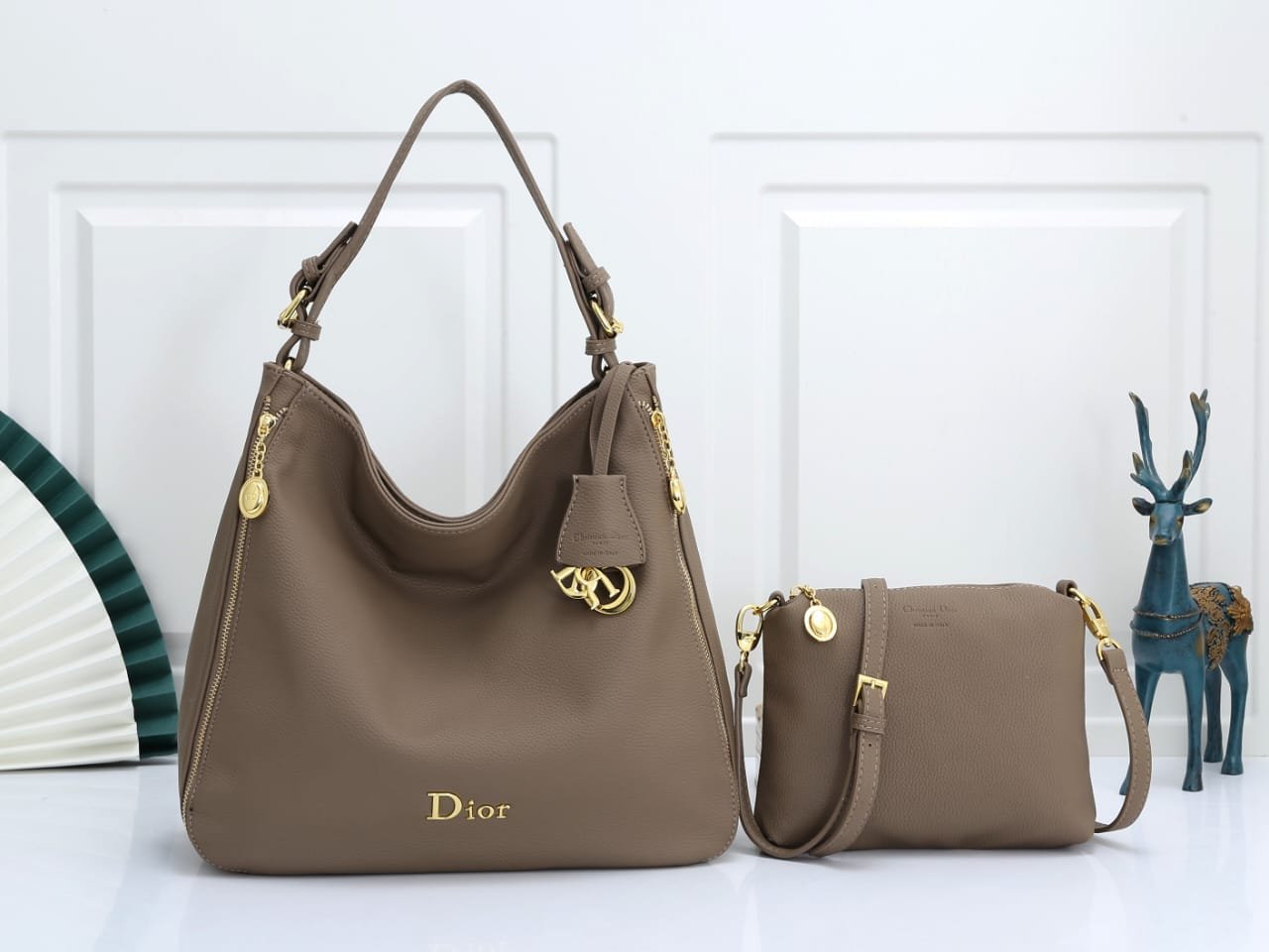 daf41d51-d3fa-4c8e-ba89-5ec588845535 Dior Luxury Women’s Handbag Set – Premium Leather Shoulder Bag & Crossbody Light Brown - Image 1