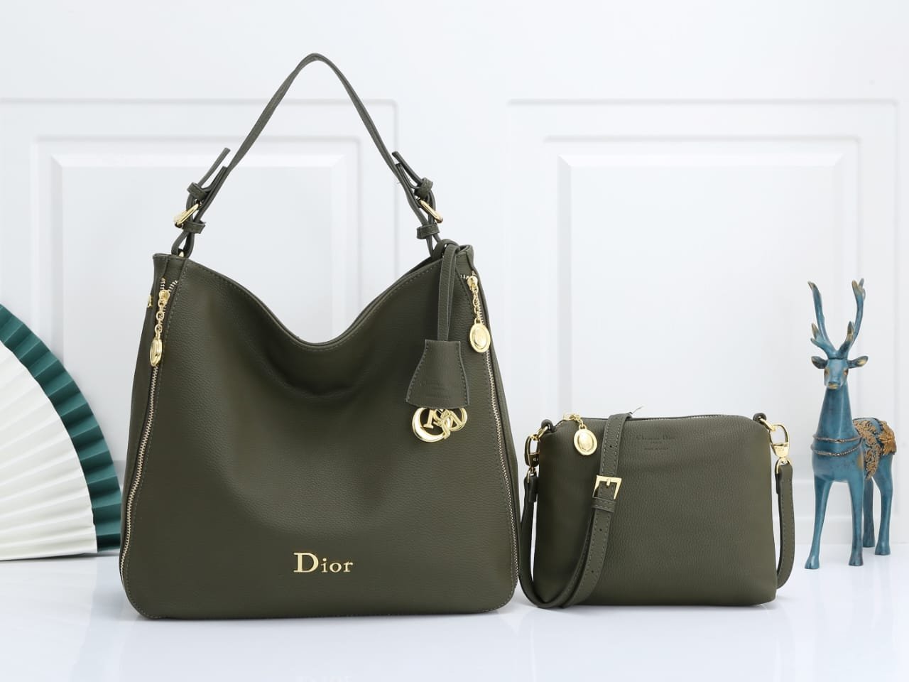 ee5147ff-c300-486f-81e2-b87d6f07bb7d Dior Luxury Women’s Handbag Set – Premium Leather Shoulder Bag & Crossbody OilveGreen - Image 1